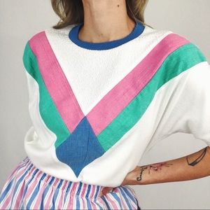 Vintage Chevron Colorblock Patchwork Top | Size S